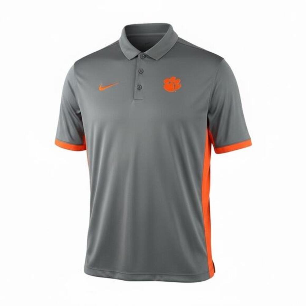Nike Dri-FIT Polo Shirt Mens XL Gray Orange Clemson‎ Paw Short Sleeve